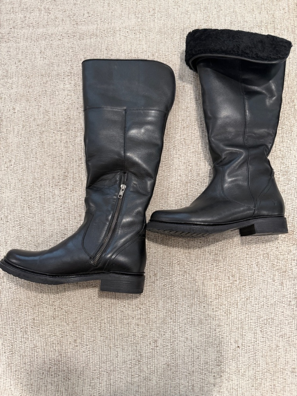 Frye Black Leather Tall Boots with Shearling  inside